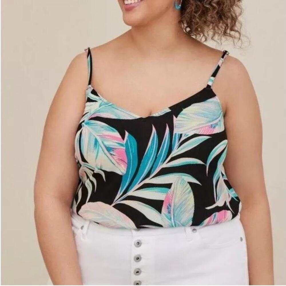 Torrid Womens Sophie Leaf Print Swing Cami Tank Top Plus Size 0X Tropical Beach